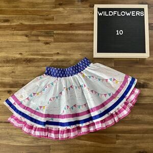 Wildflowers Best Day Ever Good Vibes Cream Pink Blue Twirly Mixed Print Skirt 10